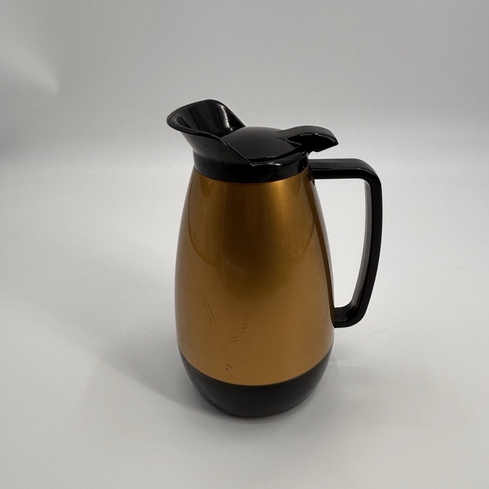 Vintage West Bend mid cetury Thermo-Serv Gold & Black Hot/Cold Insulated Carafe